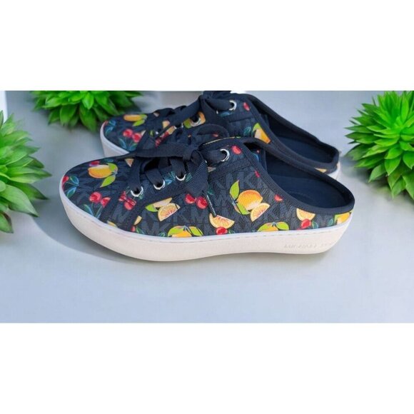 Michael Kors Poppy Fruit Print Logo Slip-On Sneaker Size 7 Navy Multi (EUC) - Picture 9 of 13